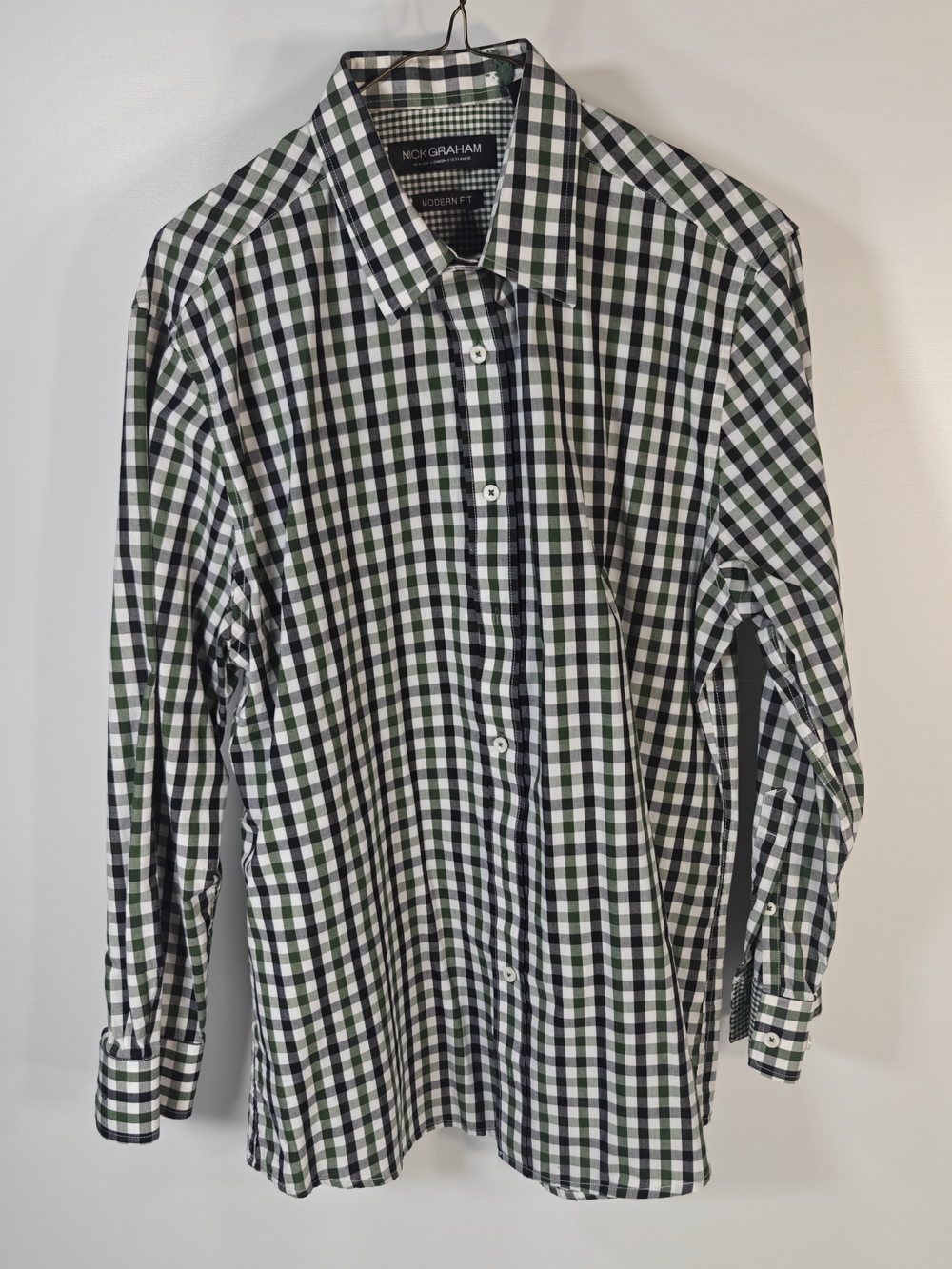 Nick Graham Modern Fit Checkered Button Down Green & Black Large Like New